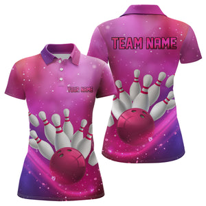 Custom Pink Galaxy Bowling Shirts for Men Women Team Bowling Polo and Quarter Zip MBL122