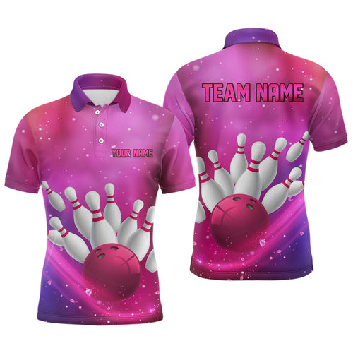 Custom Pink Galaxy Bowling Shirts for Men Women Team Bowling Polo and Quarter Zip MBL122