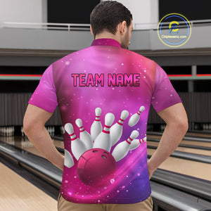 Custom Pink Galaxy Bowling Shirts for Men Women Team Bowling Polo and Quarter Zip MBL122