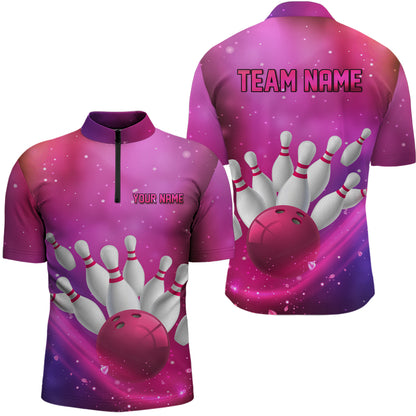 Custom Pink Galaxy Bowling Shirts for Men Women Team Bowling Polo and Quarter Zip MBL122