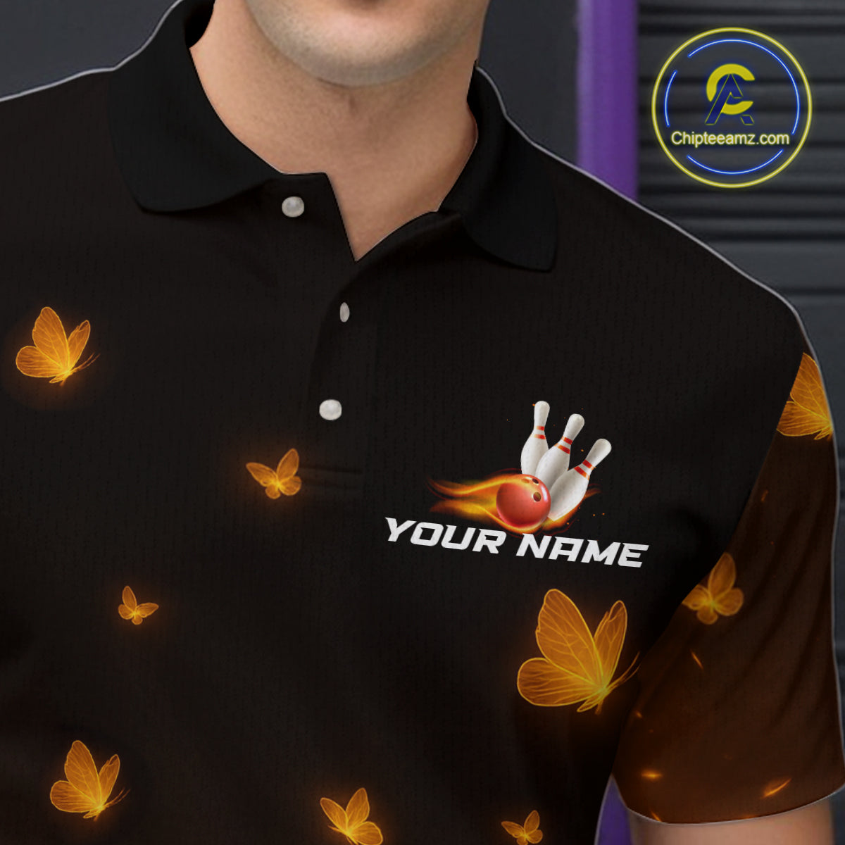 Lightning Butterflies Bowling Shirts for Women Men Team Bowling Polo & Quarter Zip MBL147