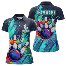 Load image into Gallery viewer, Custom Teal Bowling Shirt for Women Men Bowling Water Color Bowling Polo &amp; 1/4 Zip Shirts MBL37