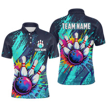 Load image into Gallery viewer, Custom Teal Bowling Shirt for Women Men Bowling Water Color Bowling Polo &amp; 1/4 Zip Shirts MBL37