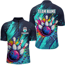 Load image into Gallery viewer, Custom Teal Bowling Shirt for Women Men Bowling Water Color Bowling Polo &amp; 1/4 Zip Shirts MBL37