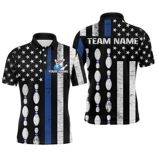 Custom Blue Bowling Shirts for Men Women Team Patriotic Bowling Polo & 1/4 Zip Shirt MBL39