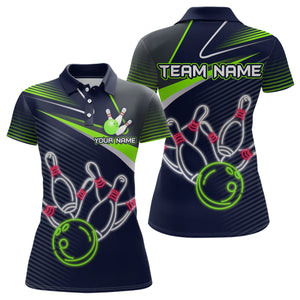 Custom Green&Blue Bowling Shirts for Men Women Team Bowling Polo & 1/4 Zip Shirt MBL41