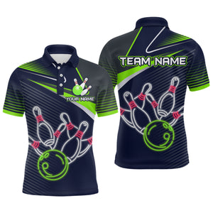 Custom Green&Blue Bowling Shirts for Men Women Team Bowling Polo & 1/4 Zip Shirt MBL41