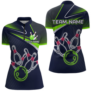 Custom Green&Blue Bowling Shirts for Men Women Team Bowling Polo & 1/4 Zip Shirt MBL41
