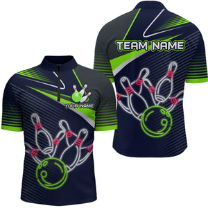 Custom Green&Blue Bowling Shirts for Men Women Team Bowling Polo & 1/4 Zip Shirt MBL41