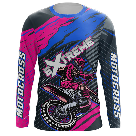 Extreme Motocross Jersey UPF30+ Pink Blue Dirt Bike Racing Biker Girls Motorcycle Shirt XM113