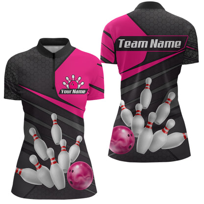 Pink Bowling Shirt for Men&Women Team Bowling Jersey Colorful Bowling Polo & 1/4 Zip MBL49