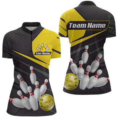 Yellow Bowling Shirt for Men&Women Team Bowling Jersey Colorful Bowling Polo & 1/4 Zip MBL49