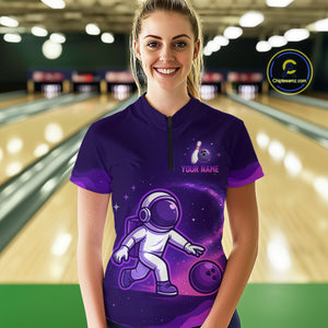 Astronaut Purple Bowling Shirts for Women Men Team Custom Galaxy Bowling Jerseys MBL168