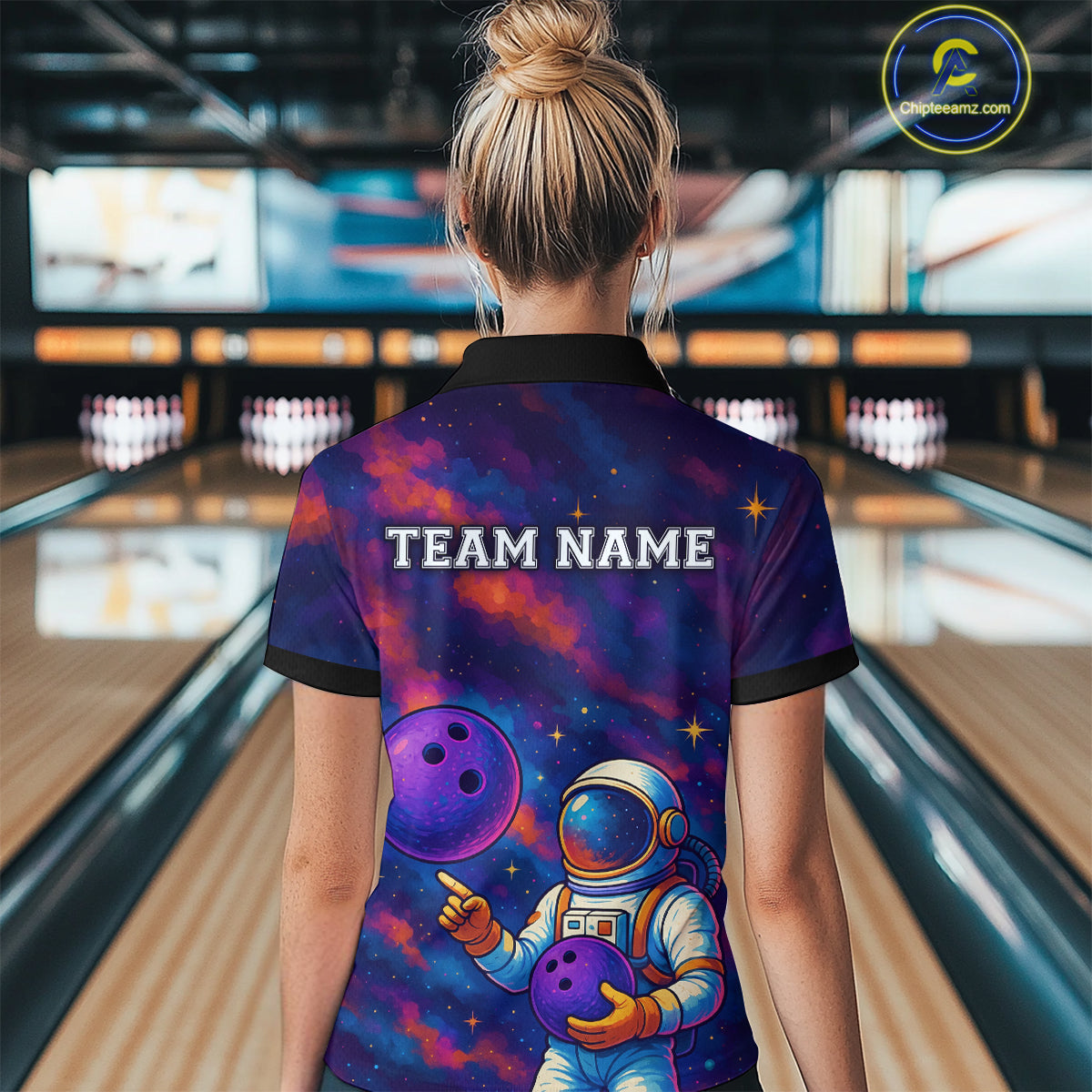 Astronaut Bowling Shirts for Women Men Team Custom Galaxy Bowling Polo and 1/4 Zip MBL172