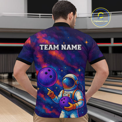 Astronaut Bowling Shirts for Women Men Team Custom Galaxy Bowling Polo and 1/4 Zip MBL172