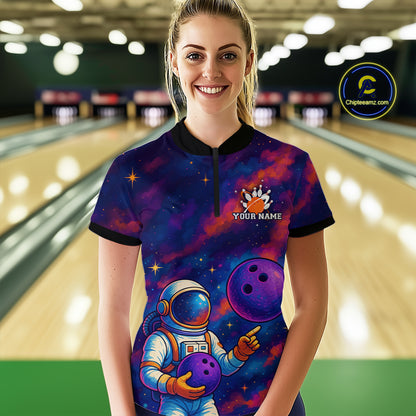 Astronaut Bowling Shirts for Women Men Team Custom Galaxy Bowling Polo and 1/4 Zip MBL172