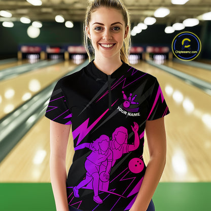 Purple Bowling Shirts for Women Men Custom Team Bowling Jerseys Personalized MBL175