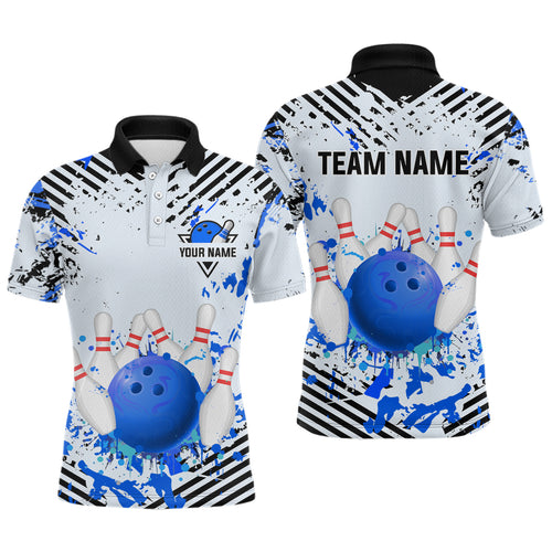 Blue Bowling Shirts Custom Watercolor Bowling Jersey for Men Women with Team Name MBL53