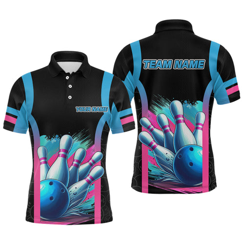 Pink&Blue Bowling Shirt for Men Women Team Bowling Jersey Bowling Polo & 1/4 Zip MBL57