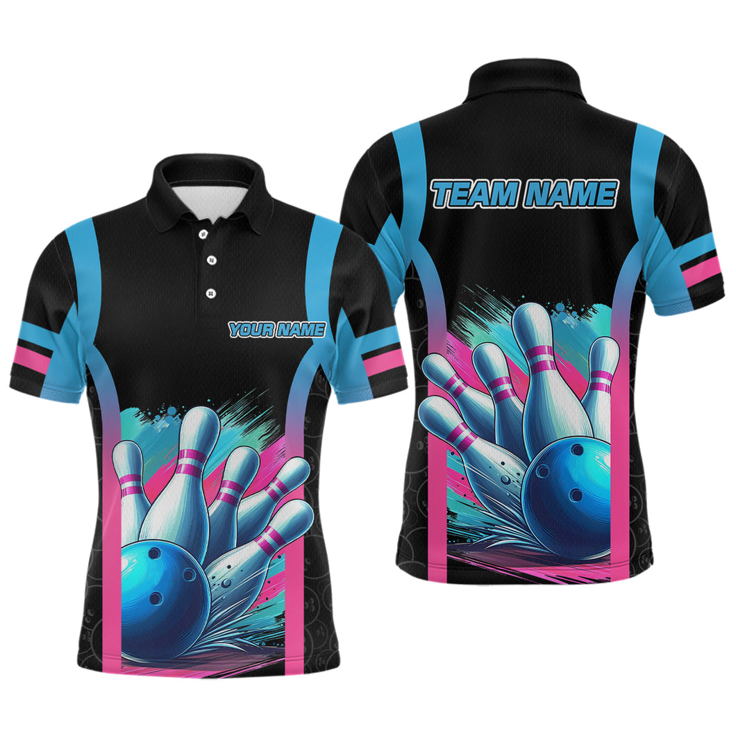 Pink&Blue Bowling Shirt for Men Women Team Bowling Jersey Bowling Polo & 1/4 Zip MBL57