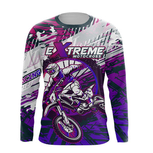 Extreme Motocross Jersey Personalized UPF30+ Kids Mens Dirt Bike Jersey Extreme Racing Shirt Purple XM37