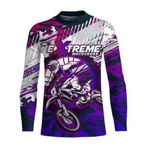 Extreme Motocross Jersey Personalized UPF30+ Kids Mens Dirt Bike Jersey Extreme Racing Shirt Purple XM37