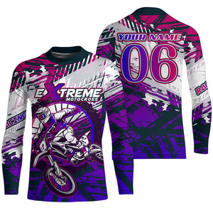 Extreme Motocross Jersey Personalized UPF30+ Kids Mens Dirt Bike Jersey Extreme Racing Shirt Purple XM37