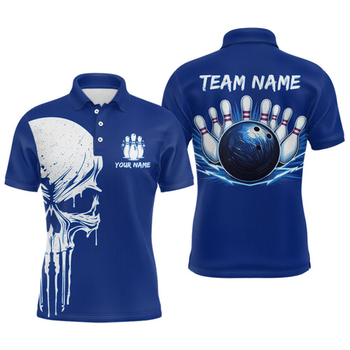 Custom Skull Bowling Shirt Blue Bowling Jersey for Men Women Team Polo&1/4 Zip MBL58