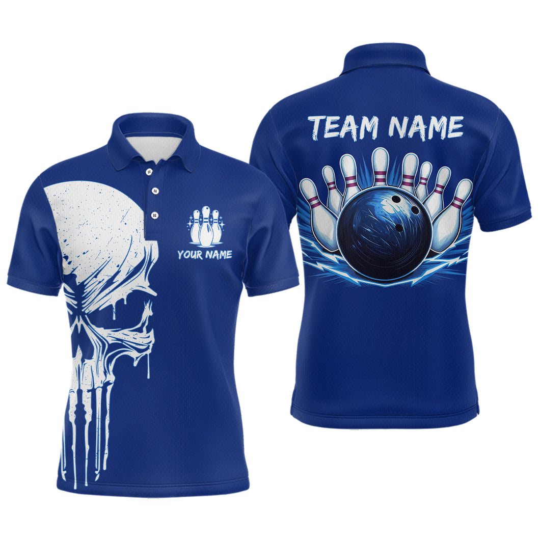 Custom Skull Bowling Shirt Blue Bowling Jersey for Men Women Team Polo&1/4 Zip MBL58