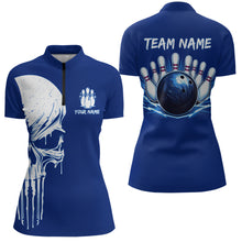 Load image into Gallery viewer, Custom Skull Bowling Shirt Blue Bowling Jersey for Men Women Team Polo&amp;1/4 Zip MBL58