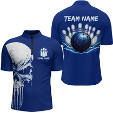 Load image into Gallery viewer, Custom Skull Bowling Shirt Blue Bowling Jersey for Men Women Team Polo&amp;1/4 Zip MBL58