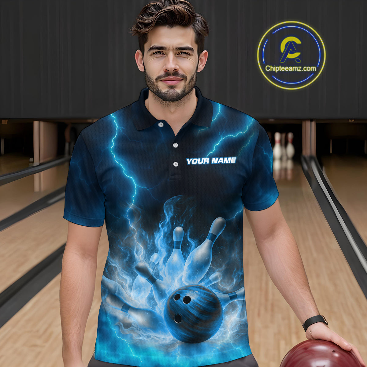 Lightning Blue Bowling Shirts for Women Men Custom Team Bowling Polo & Quarter Zip MBL131