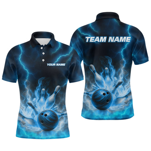 Lightning Blue Bowling Shirts for Women Men Custom Team Bowling Polo & Quarter Zip MBL131