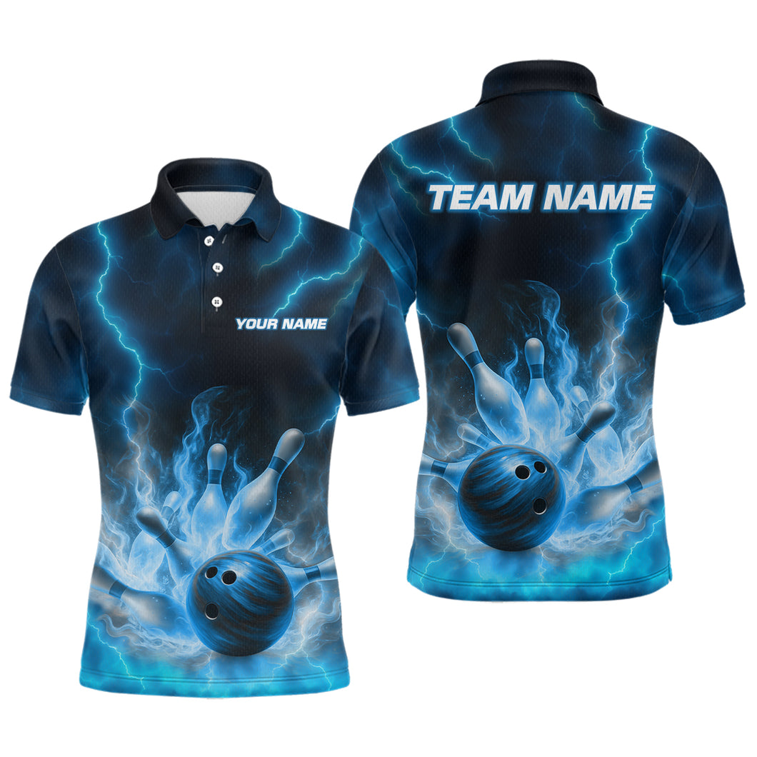 Lightning Blue Bowling Shirts for Women Men Custom Team Bowling Polo & Quarter Zip MBL131