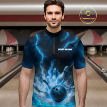 Load image into Gallery viewer, Lightning Blue Bowling Shirts for Women Men Custom Team Bowling Polo &amp; Quarter Zip MBL131
