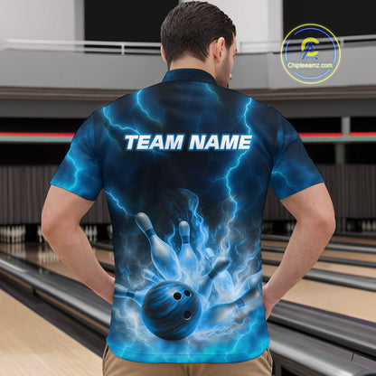 Lightning Blue Bowling Shirts for Women Men Custom Team Bowling Polo & Quarter Zip MBL131