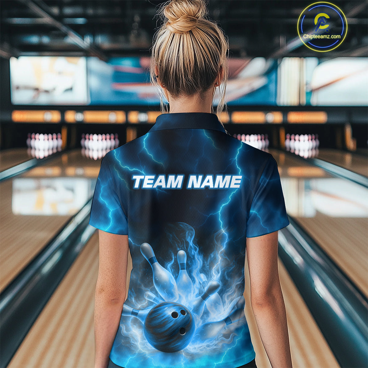 Lightning Blue Bowling Shirts for Women Men Custom Team Bowling Polo & Quarter Zip MBL131