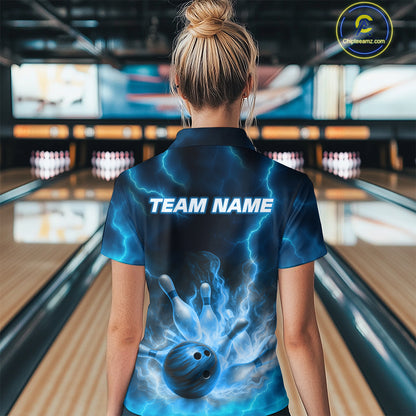 Lightning Blue Bowling Shirts for Women Men Custom Team Bowling Polo & Quarter Zip MBL131