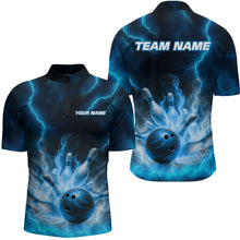 Load image into Gallery viewer, Lightning Blue Bowling Shirts for Women Men Custom Team Bowling Polo &amp; Quarter Zip MBL131