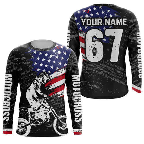 American Flag Motocross Jersey UPF30+ Patriotic Dirt Bike Racing Shirt Adult Youth Off-road XM121