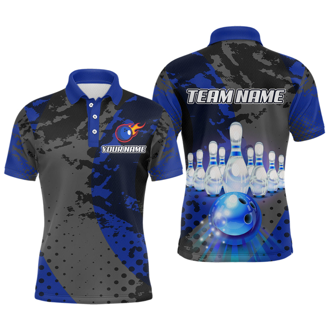 Fire Bowling Shirt Custom Blue Bowling Jersey for Men Women with Team Name MBL63