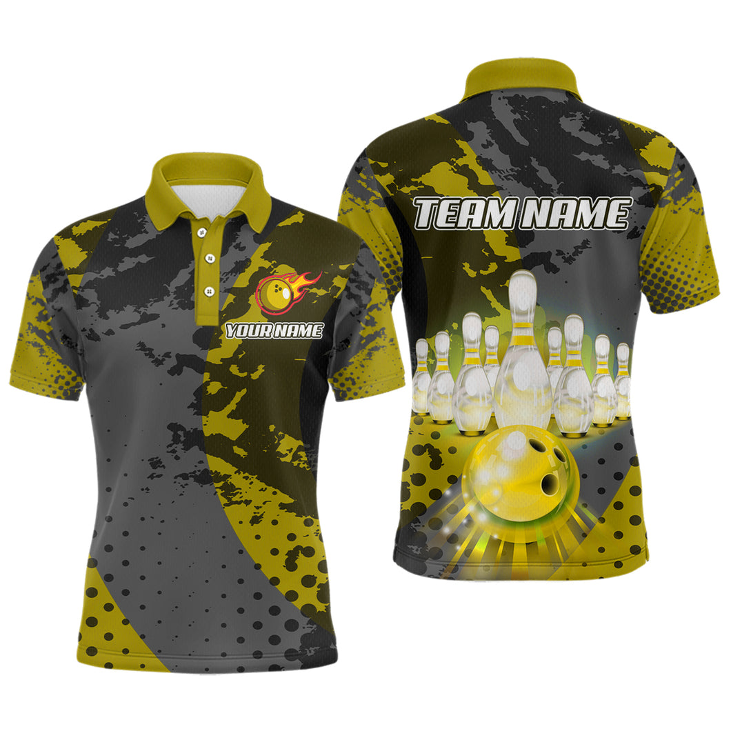 Fire Bowling Shirt Custom Yellow Bowling Jersey for Men Women with Team Name MBL63