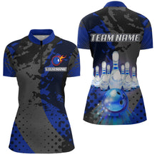 Load image into Gallery viewer, Fire Bowling Shirt Custom Blue Bowling Jersey for Men Women with Team Name MBL63