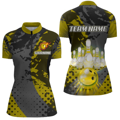 Fire Bowling Shirt Custom Yellow Bowling Jersey for Men Women with Team Name MBL63
