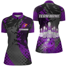 Load image into Gallery viewer, Fire Bowling Shirt Custom Purple Bowling Jersey for Men Women with Team Name MBL63