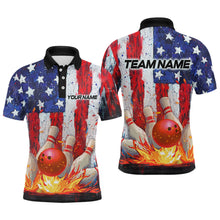 Load image into Gallery viewer, Fire American Flag Bowling Shirt Patriotic Bowling Jersey Men Women Team Polo&amp;1/4 Zip MBL65