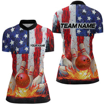 Load image into Gallery viewer, Fire American Flag Bowling Shirt Patriotic Bowling Jersey Men Women Team Polo&amp;1/4 Zip MBL65