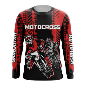 Personalized Motocross Jersey UPF30+ MX Racing Off-Road Adult&Kid Red Dirt Bike Jersey XM47