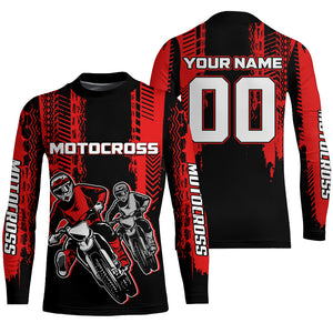 Personalized Motocross Jersey UPF30+ MX Racing Off-Road Adult&Kid Red Dirt Bike Jersey XM47