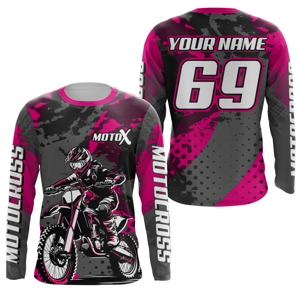 Pink Motocross Racing Jersey For Women Girl Kid Upf30+ MX Off-Road Dirt Bike Shirt XM277